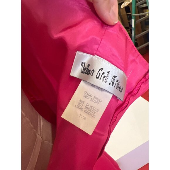 Urban Girl Nites Strapless Pink Satin A-Line Gown With Ruched Bodice Side Drape - Picture 8 of 11